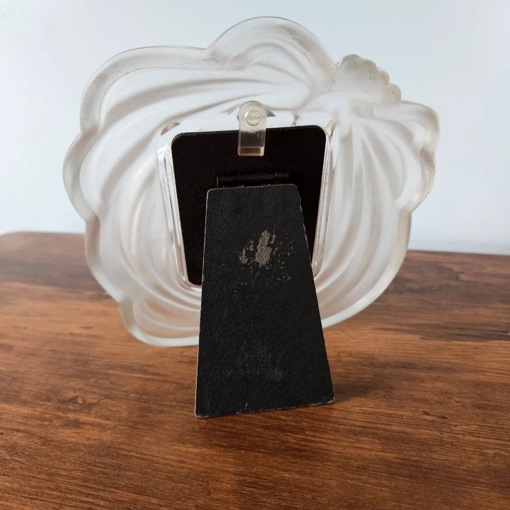 Vintage 80s MIKASA Frosted Glass Bow Ribbon Picture Frame Tabletop Decor